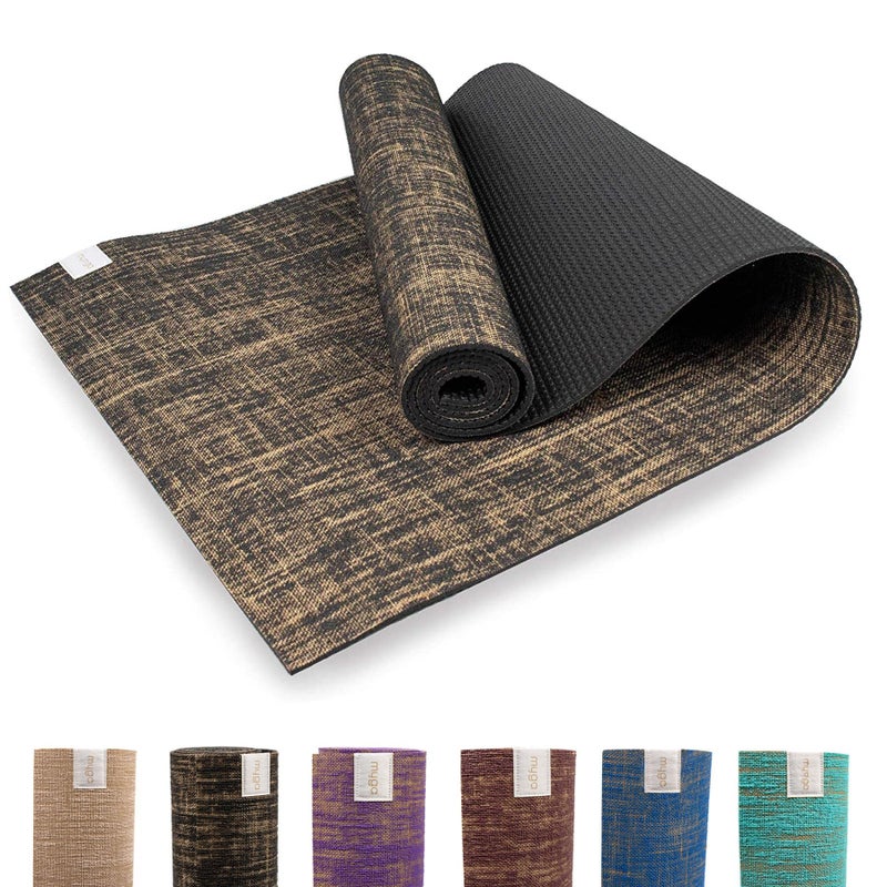 Myga Jute Yoga Mat - High Performance Vegan Floor Exercise Mat - Eco Friendly Biodegradable Yoga Mat with PVC Backing - 72" x 24" - 0.2" Thickness Black - Image 1
