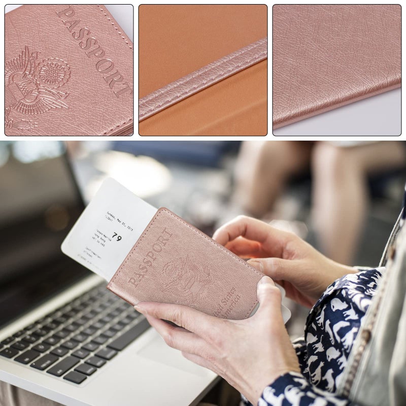 TIGARI Passport Holder for Travel Women Men, PU Leather Passport Wallet Cover Case Sleeve, Waterproof Protected Document Organizer, Family Vacation Plane Cruise Travel Essentials-Pink - Image 4