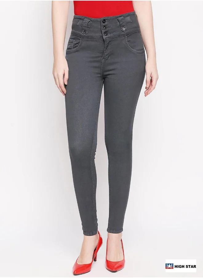 هاي ستار Women Grey Slim Fit High-Rise Clean Look Stretchable Jeans