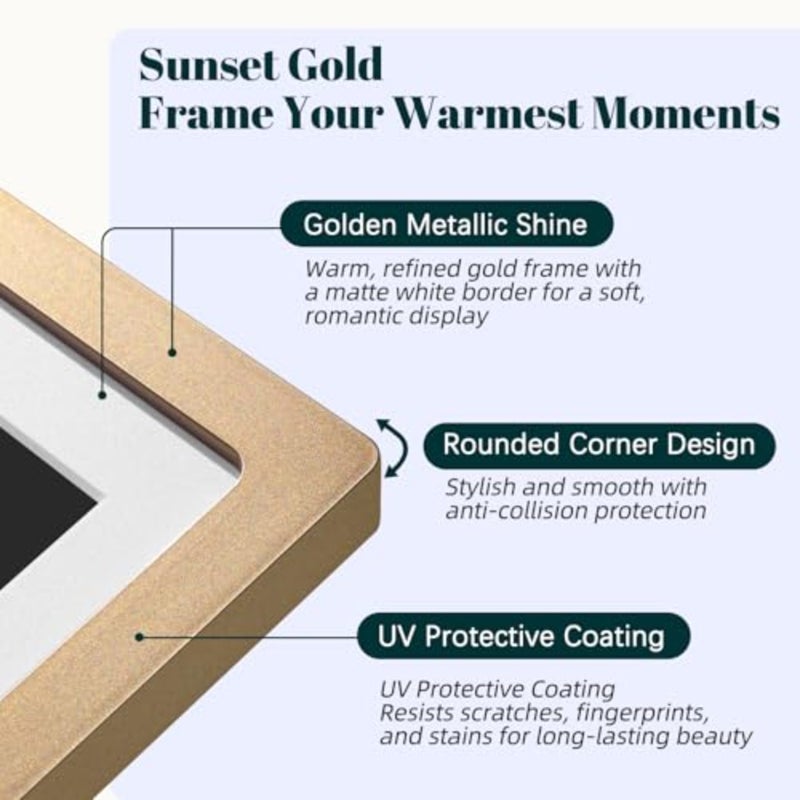 إطار صورة رقمي Frameo WiFi Sunset Gold إطار صورة 10.1 بوصة مع شاشة لمس IPS عالية الدقة 1280x800، مدمجة 32 جيجابايت، أرسل فيديو الصور عبر تطبيق Frameo/USB/SD، هدايا للنساء والرجال - Image 2