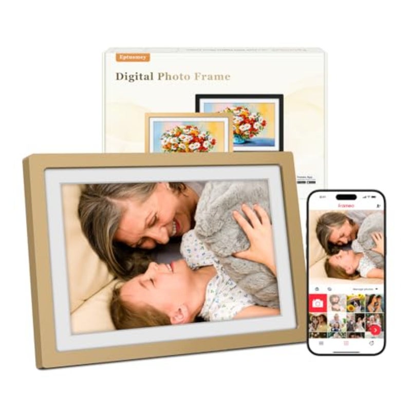 إطار صورة رقمي Frameo WiFi Sunset Gold إطار صورة 10.1 بوصة مع شاشة لمس IPS عالية الدقة 1280x800، مدمجة 32 جيجابايت، أرسل فيديو الصور عبر تطبيق Frameo/USB/SD، هدايا للنساء والرجال - Image 1