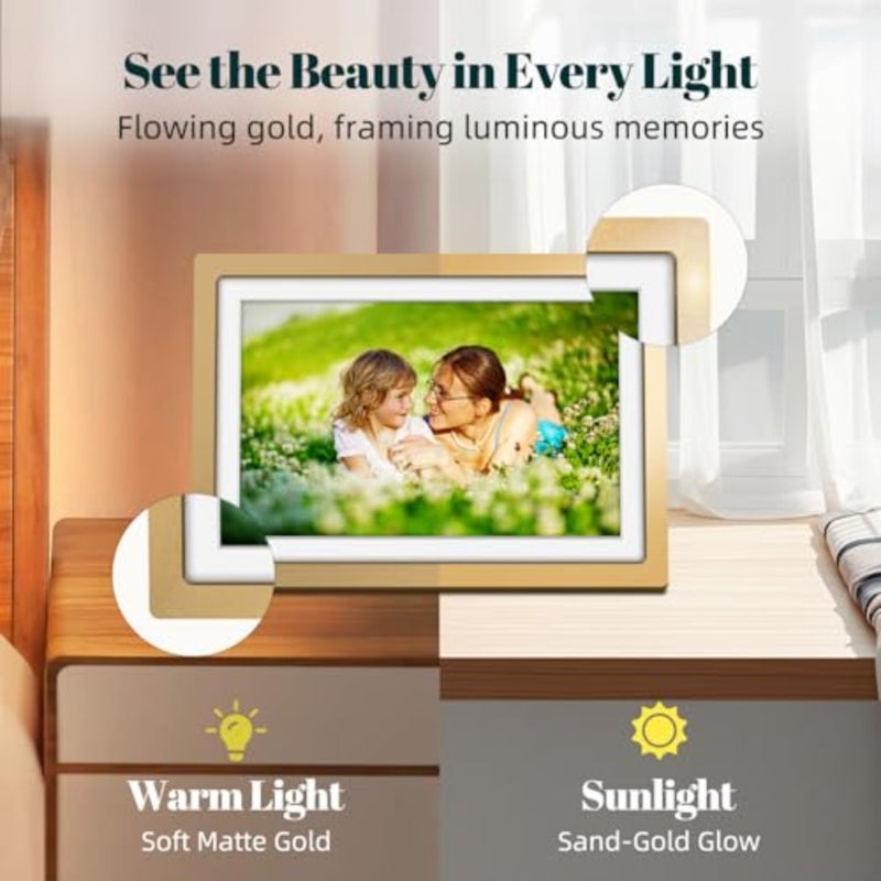 إطار صورة رقمي Frameo WiFi Sunset Gold إطار صورة 10.1 بوصة مع شاشة لمس IPS عالية الدقة 1280x800، مدمجة 32 جيجابايت، أرسل فيديو الصور عبر تطبيق Frameo/USB/SD، هدايا للنساء والرجال - Image 3