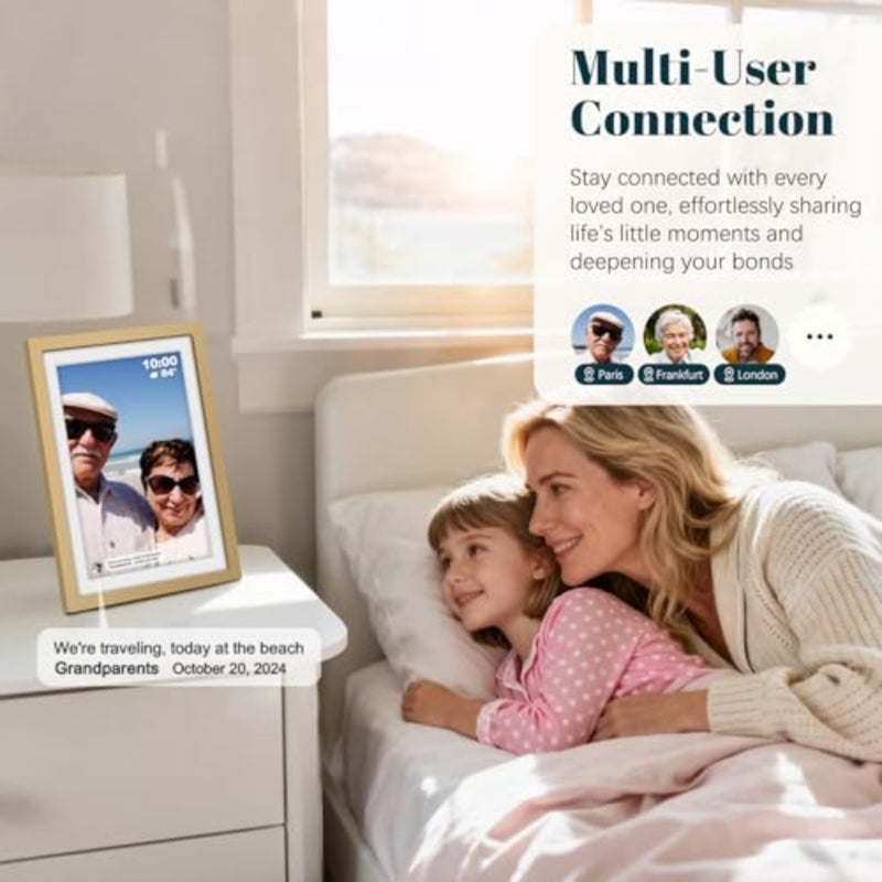 إطار صورة رقمي Frameo WiFi Sunset Gold إطار صورة 10.1 بوصة مع شاشة لمس IPS عالية الدقة 1280x800، مدمجة 32 جيجابايت، أرسل فيديو الصور عبر تطبيق Frameo/USB/SD، هدايا للنساء والرجال - Image 5