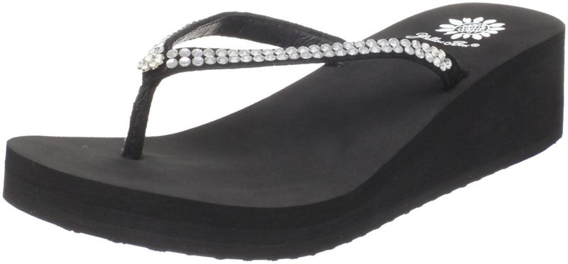 Yellow Box Women's Custard Wedge Flip Flop, Black, 7 M US