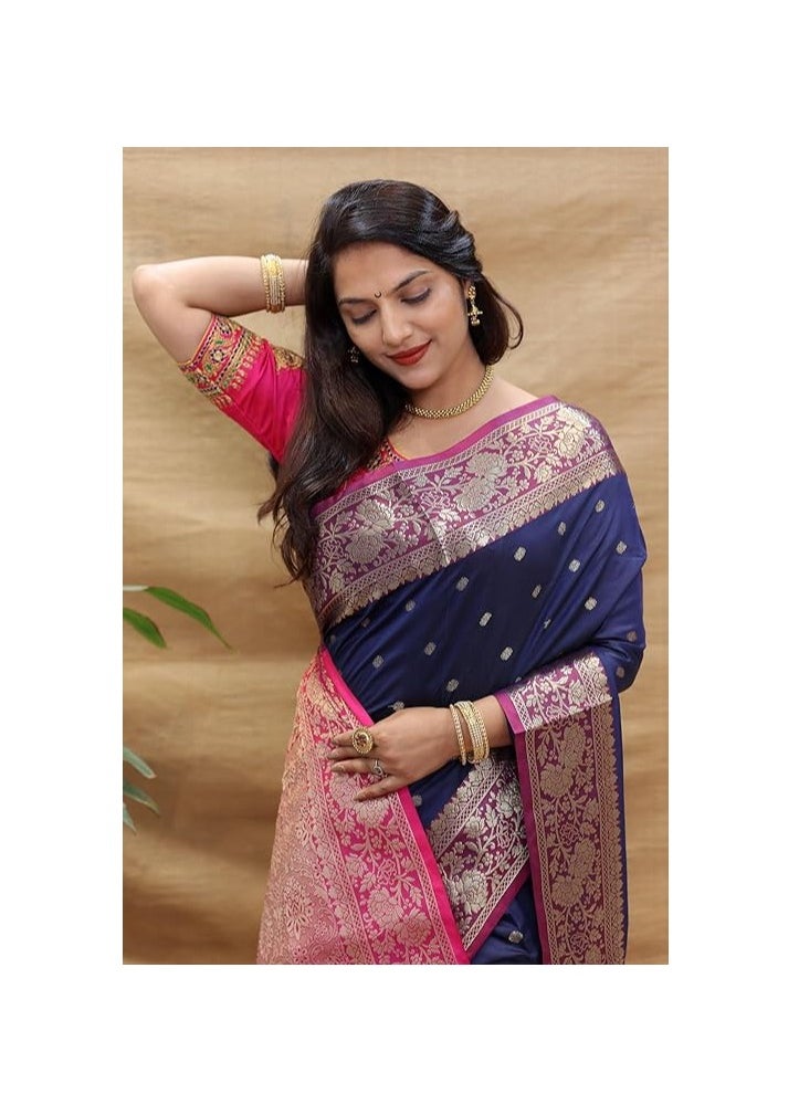 Accessorize Kingdom - Women's Banarasi Pattu Saree - Soft Cotton Party Wear with Blouse Piece for Weddings | Latest 2024 Collection - Image 1