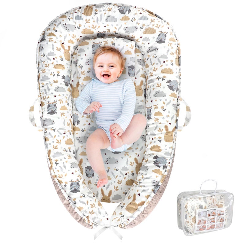 MAGINP Baby Lounger, Portable Baby Lounger for Newborn 0â€“24 Months, Infant Nest for Travel, Floor Time, and Crib Use, Baby Essentials for Home (Hoot) - Image 1