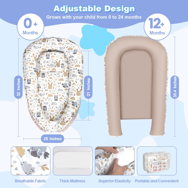 MAGINP Baby Lounger, Portable Baby Lounger for Newborn 0â€“24 Months, Infant Nest for Travel, Floor Time, and Crib Use, Baby Essentials for Home (Hoot) - Image 3