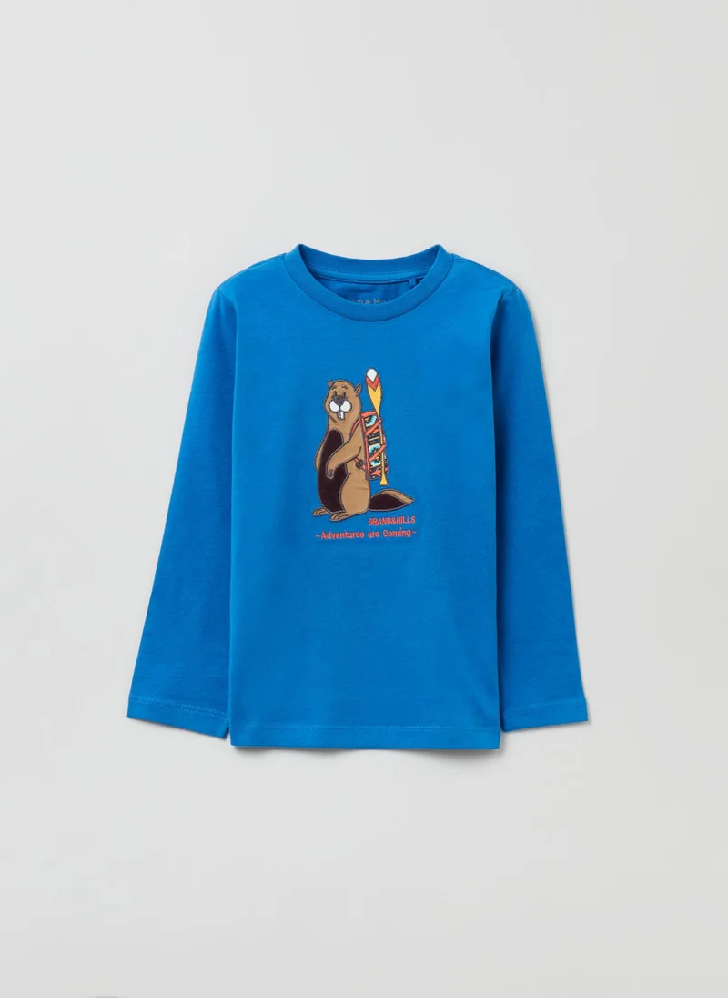 او في اس Ovs Boys Long-Sleeved T-Shirt With Embroidered Beaver.