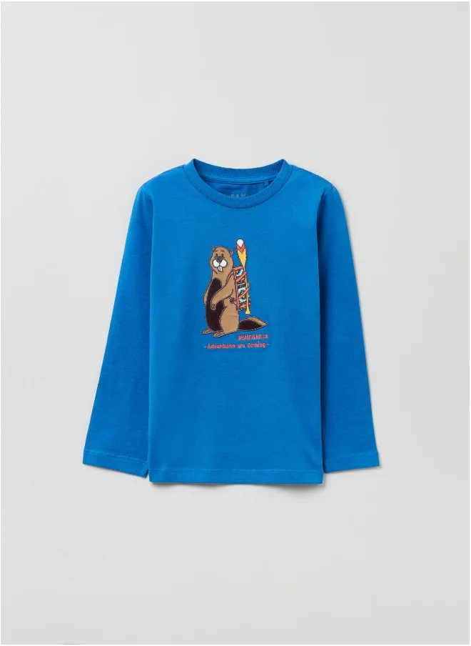 Ovs Ovs Boys Long-Sleeved T-Shirt With Embroidered Beaver.