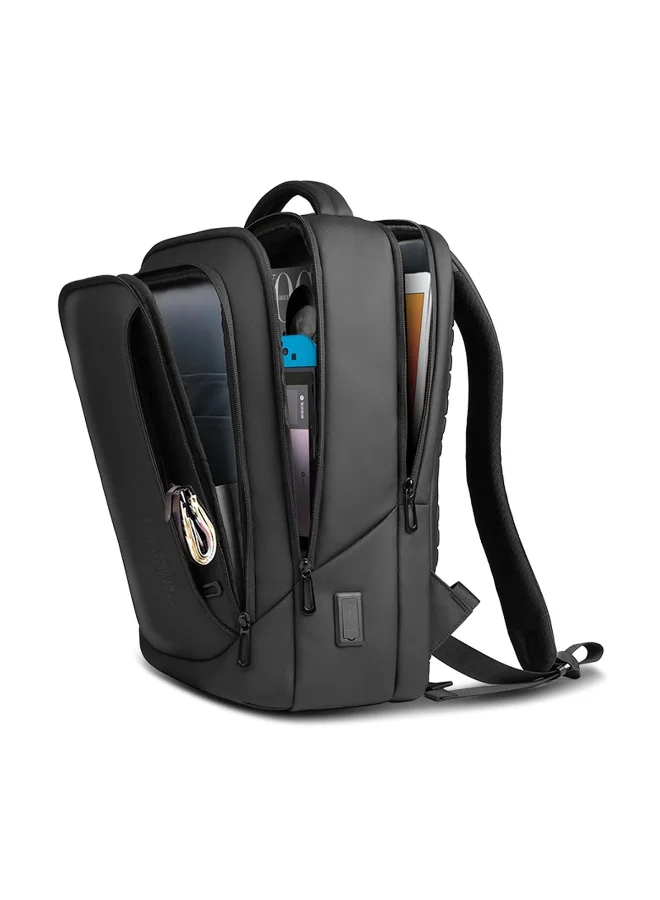 موبكوس حقيبة ظهر موبكوس سوداء 8511 مقاومة للماء ومضادة للسرقة، مزودة بمنفذ شحن USB - حقيبة ظهر أنيقة للسفر والعمل للرجال والنساء، مصنوعة من مادة أكسفورد المتينة، خفيفة الوزن، مناسبة للعمل والدراسة الجامعية