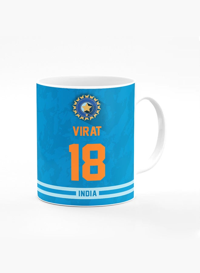 Stylizedd Designer Printed Coffee Mug with Heavy Duty Handle 11oz Ceramic Personalised Gift Mugs Cup - Cricket Player - Virat Kohli, Jersey Number - 18 (With Logo)  - Image 1