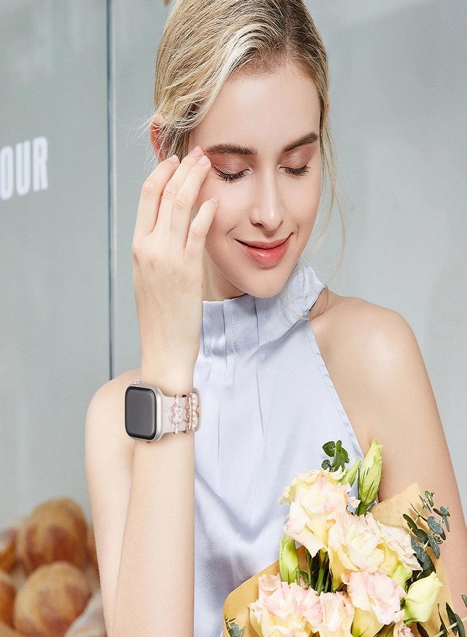 Wowstrap Floral Engraved Band for Apple Watch Bands 40mm for Women Men 41mm 38mm,Flower Soft Silicone Sport Band+Decorative Apple Watch Charms for iWatch Series 9 8 7 6 5 4 3 SE 2nd Ultra/2,Jewelry Loops Strap - Image 4
