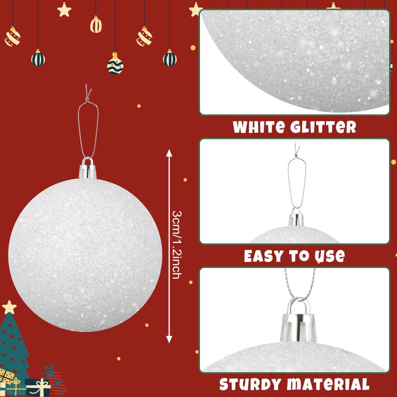بيبتو BBTO GLITTER كرات عيد الميلاد الحلي الزخارف أبيض عيد الميلاد الزخارف الثلجية مجموعة مصغرة من البلاستيك عيد الميلاد معلقة ديكور موسمي لمستلزمات زفاف الشتاء الشتوية (12 PCS 4 بوصة) - Image 2