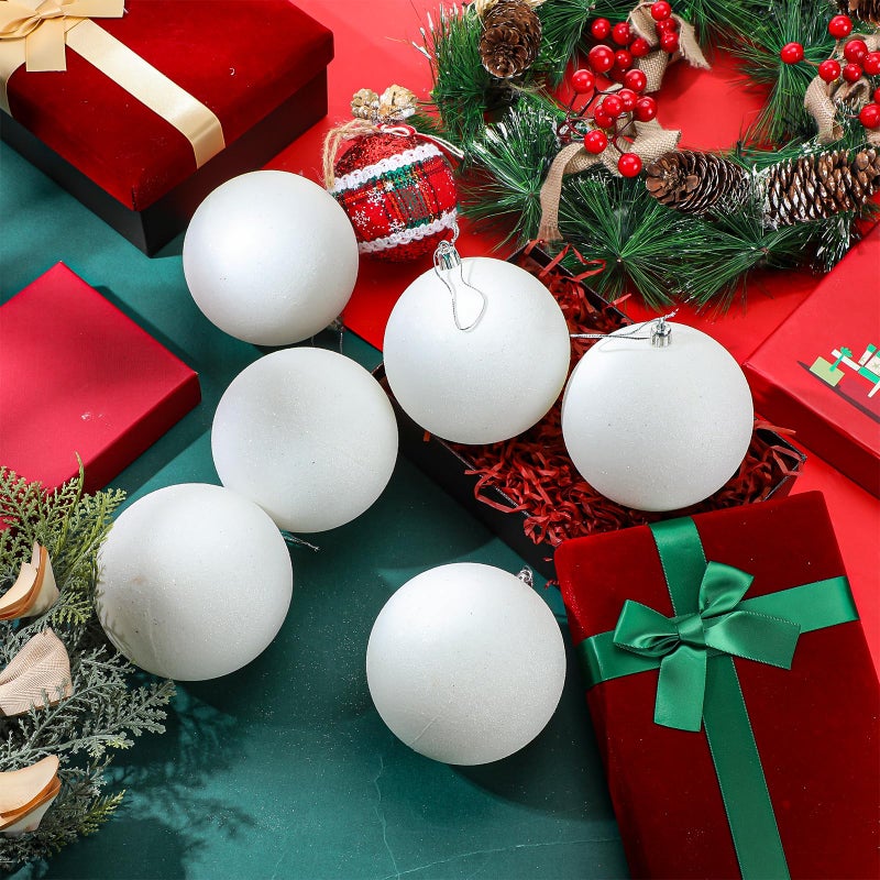بيبتو BBTO GLITTER كرات عيد الميلاد الحلي الزخارف أبيض عيد الميلاد الزخارف الثلجية مجموعة مصغرة من البلاستيك عيد الميلاد معلقة ديكور موسمي لمستلزمات زفاف الشتاء الشتوية (12 PCS 4 بوصة) - Image 4