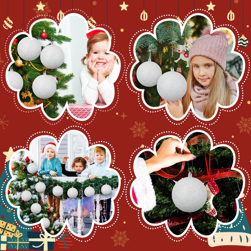 بيبتو BBTO GLITTER كرات عيد الميلاد الحلي الزخارف أبيض عيد الميلاد الزخارف الثلجية مجموعة مصغرة من البلاستيك عيد الميلاد معلقة ديكور موسمي لمستلزمات زفاف الشتاء الشتوية (12 PCS 4 بوصة) - Image 3