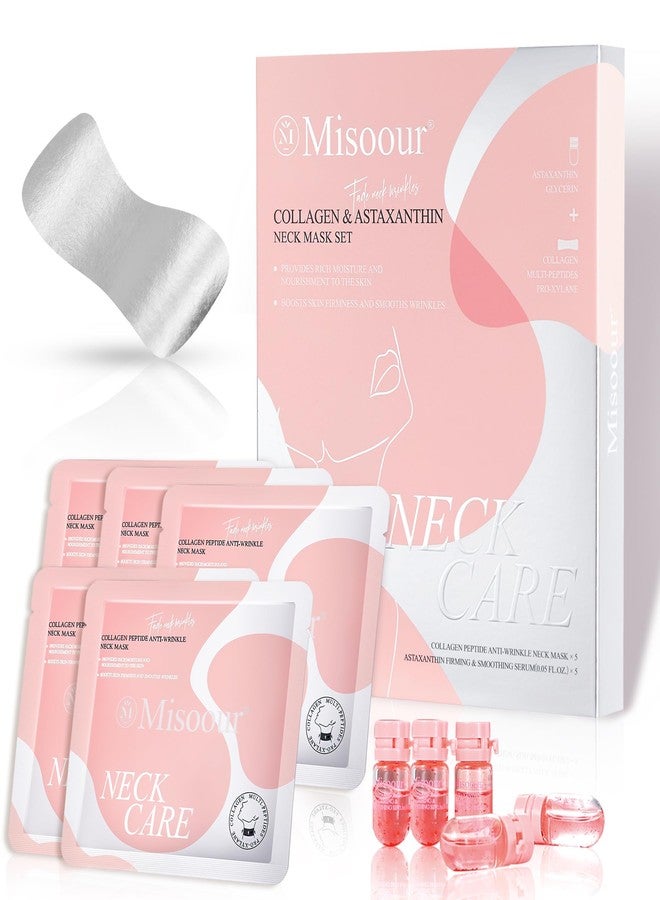 Misoour Neck Firming Mask with Collagen & Astaxanthin, 2 in 1 Anti-Wrinkle Neck Sheet Mask Set, Deep Hydration, Skin Tightening, Lifting & Moisturizing Care Patches for Daily Use & Travel, 5 Pack - Image 1