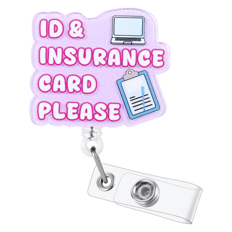 BEZTN Id & Insurance Card Please Badge Reel For Hospital Admins - Glitter Retractable Id Holder  Funny Registrar Accessory With Folder & Pen Design | Medical Secretary Gift  Admin Stocking Stuffer - Image 1