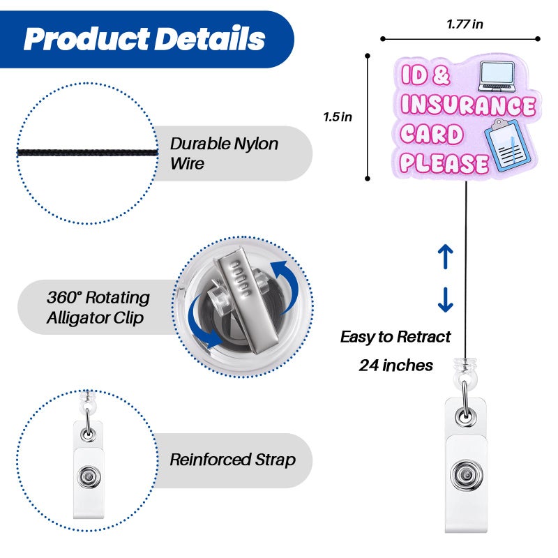 BEZTN Id & Insurance Card Please Badge Reel For Hospital Admins - Glitter Retractable Id Holder  Funny Registrar Accessory With Folder & Pen Design | Medical Secretary Gift  Admin Stocking Stuffer - Image 4