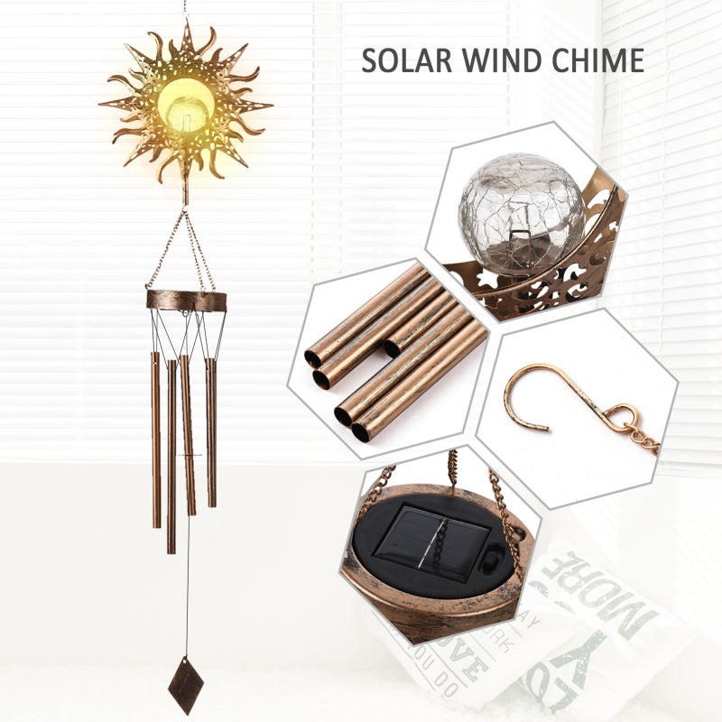 Solar Wind Chimes Light Flower Fairy Moon Metal Outdoor Decoration - IP65 Waterproof Solar Powered Night Light for Patio Courtyard - Image 4