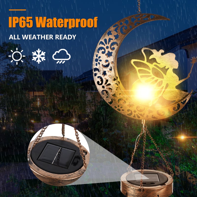 Solar Wind Chimes Light Flower Fairy Moon Metal Outdoor Decoration - IP65 Waterproof Solar Powered Night Light for Patio Courtyard - Image 5