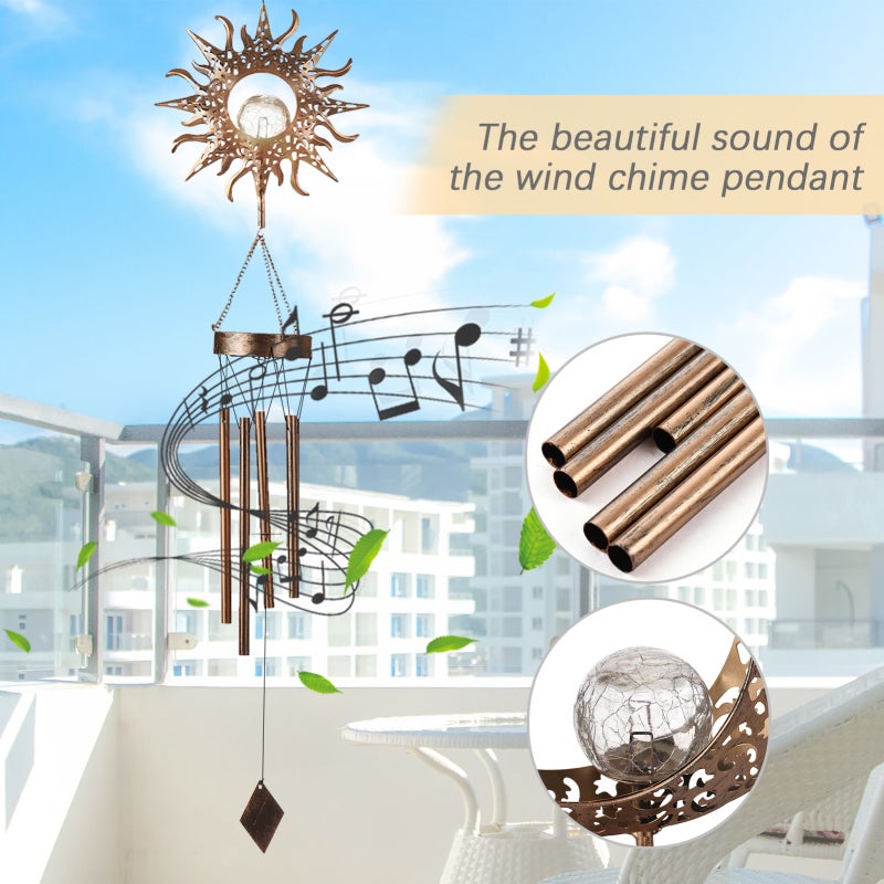 Solar Wind Chimes Light Flower Fairy Moon Metal Outdoor Decoration - IP65 Waterproof Solar Powered Night Light for Patio Courtyard - Image 3