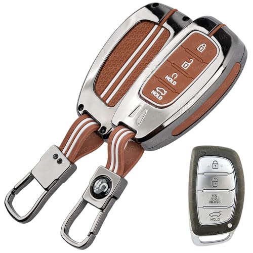 SHOPOFLUX Key Cover Compatible with Hyundai Alcazar and Creta ev Car 4 Button Smart Key (Metal Brown Silicone) - Image 1