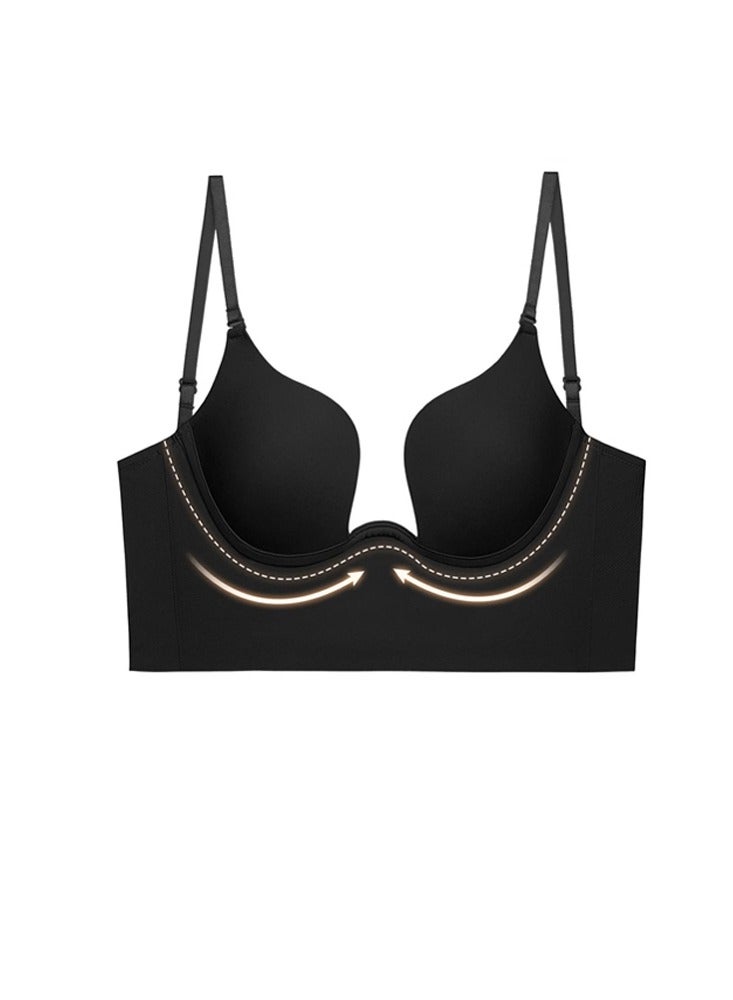 SYOSI Backless Bra, Women's Low Back Bra Deep U Shaped Plunge, Bralette Multiway Convertible with Clear Straps, Push Up Intimates Female Summer, Soft Wire Lifting Bras for Dress Wedding, 36/80 AB - Image 1