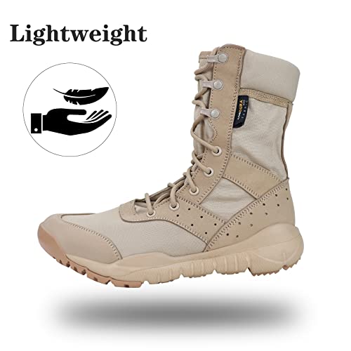 LUDEY Tactical Boots for Men Lightweight Military Combat Boots Waterproof Comfortable for Work & Security Beige 12US - Image 5