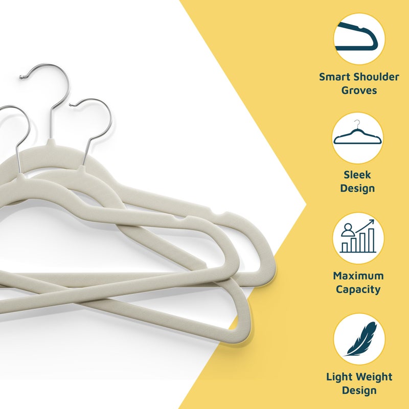 Lifemaster Velvet Non-Slip Hangers - 50 Pieces Non-slip Coat Hanger Set with 360Â° Swivel Hook, Space-Saving, Sleek Design, Keep Closet Organized, Smooth Velvet Finish, Lightweight Construction - Ivory - Image 5