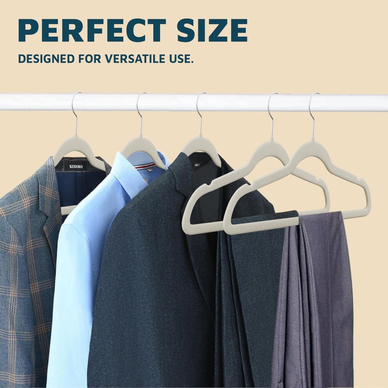 Lifemaster Velvet Non-Slip Hangers - 50 Pieces Non-slip Coat Hanger Set with 360Â° Swivel Hook, Space-Saving, Sleek Design, Keep Closet Organized, Smooth Velvet Finish, Lightweight Construction - Ivory - Image 3