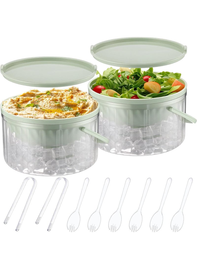 SYOSI Dip Chiller Bowl, Ice Serving Bowls with Lid, Cold Serving Dish with 2 Serving Tongs and 6 Spoons for Parties, Ideal for Hummus, Salsa, Pasta, Fit for Dips and Sauces, 2 Pack, 30 oz - Image 1
