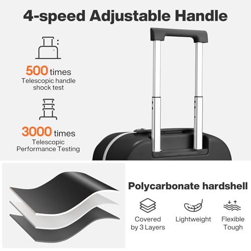 mixi 20 Inch Carry On Luggage 22x14x9 Airline Approved PC Hard Shell Suitcase Top Opening Aluminum Frame Travel Suitcases with Wheels, Blcak - Image 4