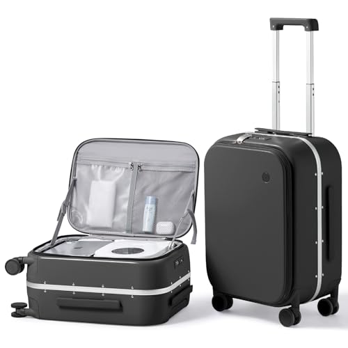 mixi 20 Inch Carry On Luggage 22x14x9 Airline Approved PC Hard Shell Suitcase Top Opening Aluminum Frame Travel Suitcases with Wheels, Blcak - Image 1