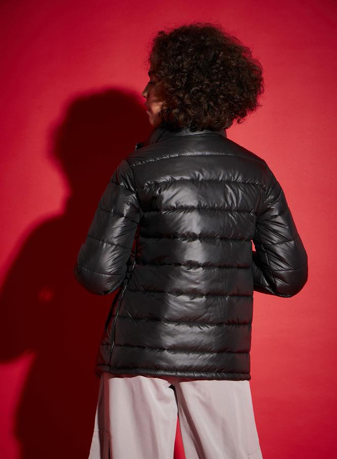 SASSAFRAS Black Regular Fit Puffer Bomber Jacket - Image 5