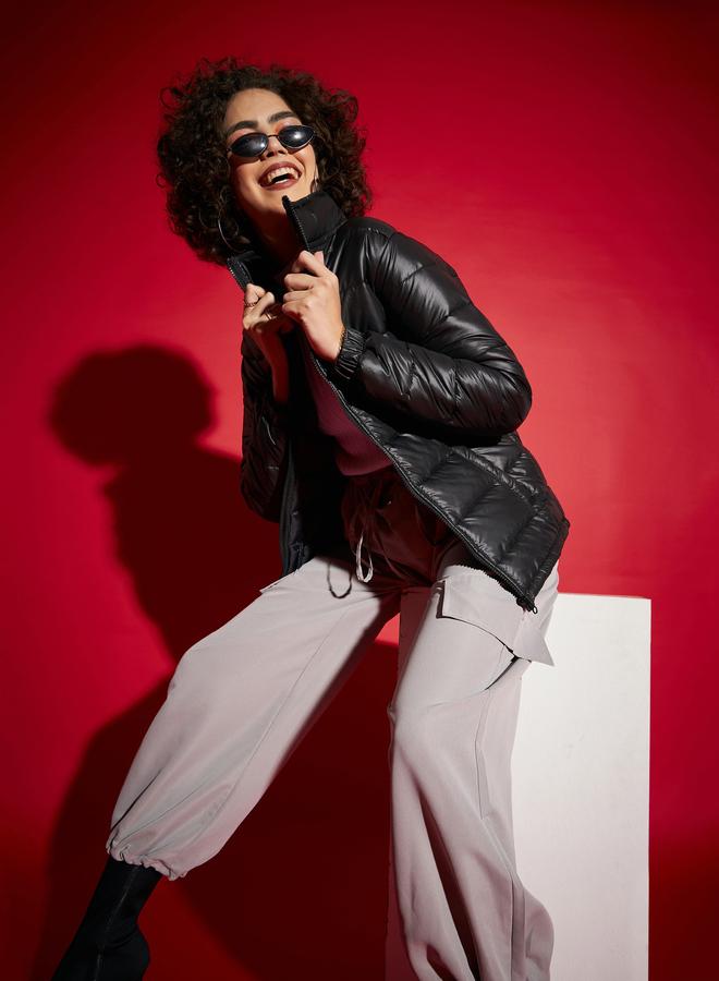 SASSAFRAS Black Regular Fit Puffer Bomber Jacket - Image 2