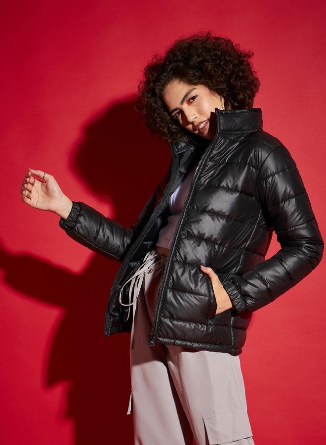 SASSAFRAS Black Regular Fit Puffer Bomber Jacket - Image 1