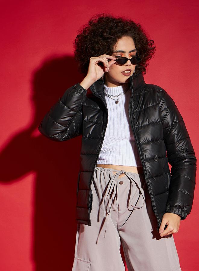 SASSAFRAS Black Regular Fit Puffer Bomber Jacket - Image 3