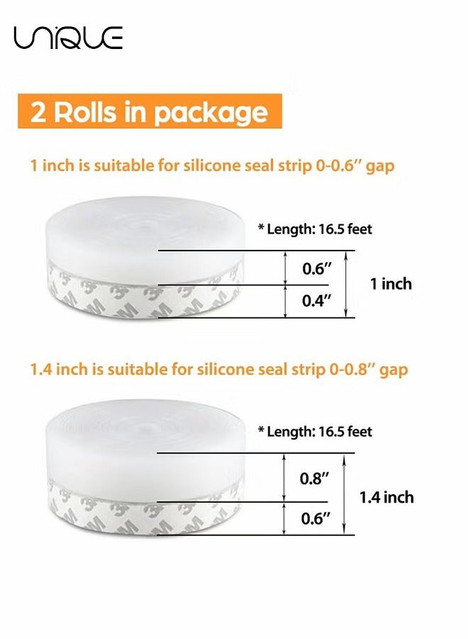 Unique 2 Rolls Weather Stripping, 100CM Feet Weather Stripping Door Seal Door Draft Stopper Shower Door Seal Strip Window Seal, Adhesive Silicone Tape (Transparent, 25MM+35MM) - Image 2