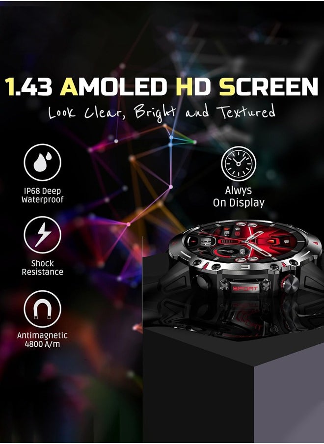 Joshberg Smartwatch for Men,Smart Watches with 1.43" AMOLED Always On Display Smart watches for men, BT Calling Waterproof Fitness Watch with Heart Sleep Monitor for Android iOS,IP68 Waterproof,410mAh Large Capactity,Black  - Image 3