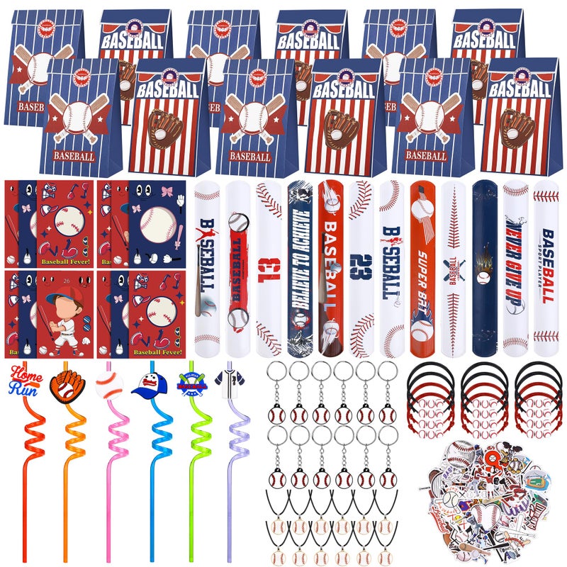 Aneco 184 Pcs Baseball Theme Party Favors with Gift Bags Snap Bracelets Keychains DIY Stickers Bead Bracelets Straws Necklaces for Goodie Bag Fillers Baseball Sports Birthday Party Supplies - Image 3