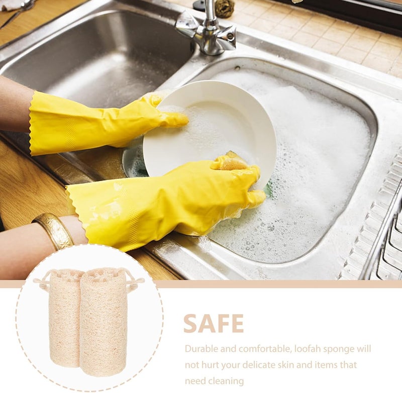 Natural Loofah Dishwashing Sponges 2pcs Kitchen Cleaning Cloth Biodegradable Multipurpose Scrubber for Pots, Dishes, and Glasses Hanging Rope, Eco-Friendly Kitchen Cleaner - Image 3
