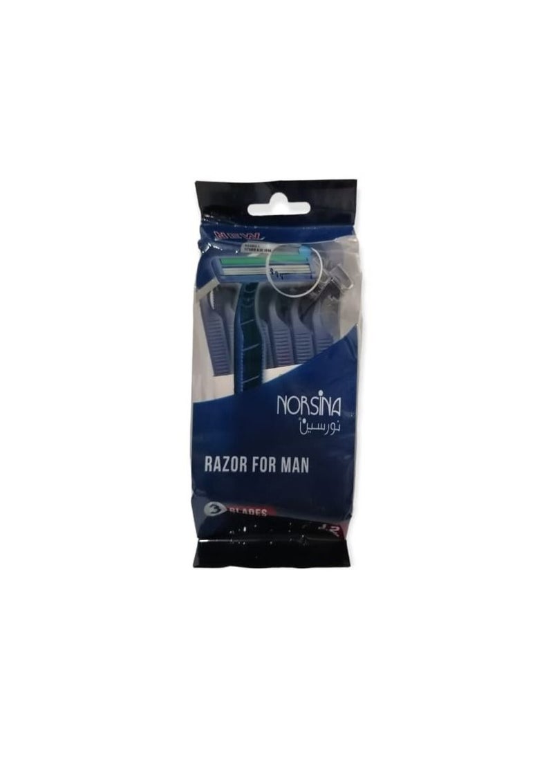 Norsina Norsina Triple Disposable Razor Blade Set Of 12 Pieces Blue  - Image 1