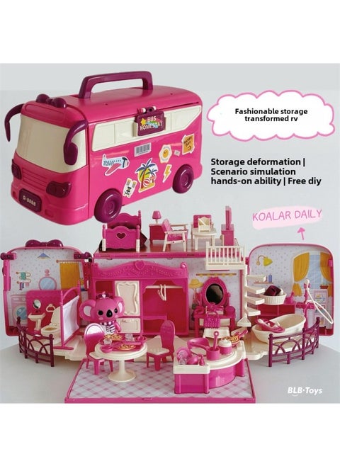 Koala Diary Fashion Storage Deformation RV Bus School Bus Koala Doll DIY Play House Suit-color:Koala Storage Bus (with 1 Doll): B&b-Specifications:Color Box Size: 32*16.3*24CM