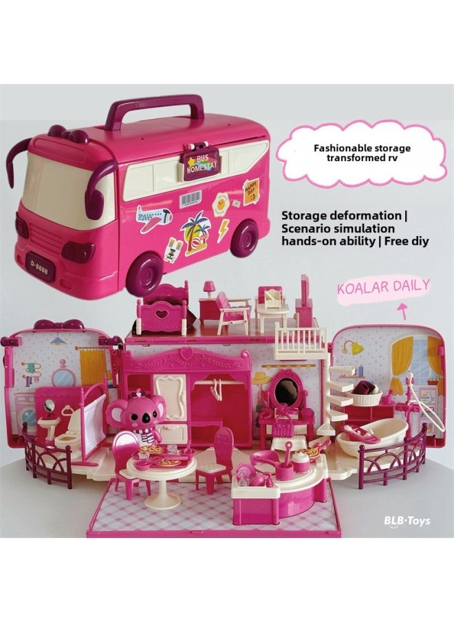 null - Koala Diary Fashion Storage Deformation RV Bus School Bus Koala Doll DIY Play House Suit-color:Koala Storage Bus (with 1 Doll): B&b-Specifications:Color Box Size: 32*16.3*24CM - Image 1