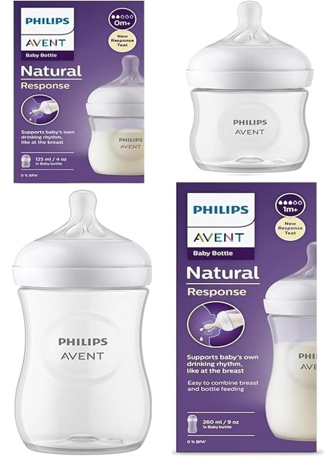 Avent Philips Avent Natural Baby Feeding Bottle Combo – Clear, 125ml + 260ml – Natural Response Technology, Smooth Feeding, Safe & Comfortable - Image 1