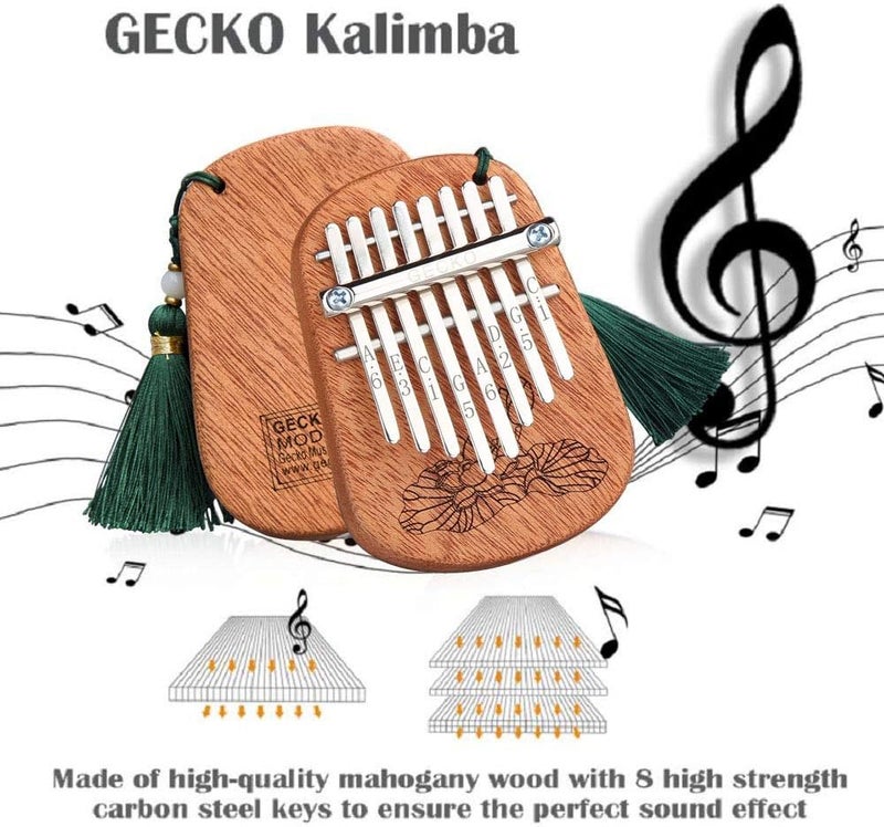 PARDUS GECKO Mini Kalimba Thumb Piano Portable Flat Board Kalimba 8 keys Mahogany Wood Handmade Mbira Finger Piano, Musical Instrument with Instruction and Tune Hammer Gift for All Skill Levels Beginners - Image 4