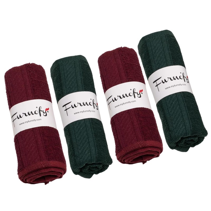 Furnofy 450 GSM Hand Towel Set of 4 Soft Absorbent Quick Dry Towel for Gym Home Kitchen Pool Travel 40x60 cm Maroon Olive - Image 1