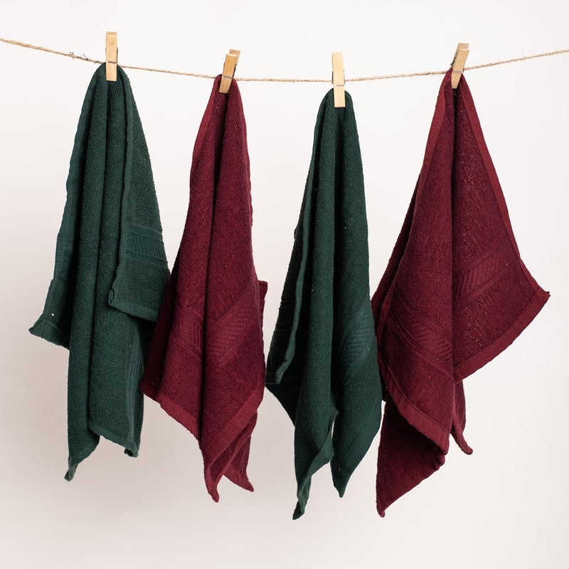 Furnofy 450 GSM Hand Towel Set of 4 Soft Absorbent Quick Dry Towel for Gym Home Kitchen Pool Travel 40x60 cm Maroon Olive - Image 2