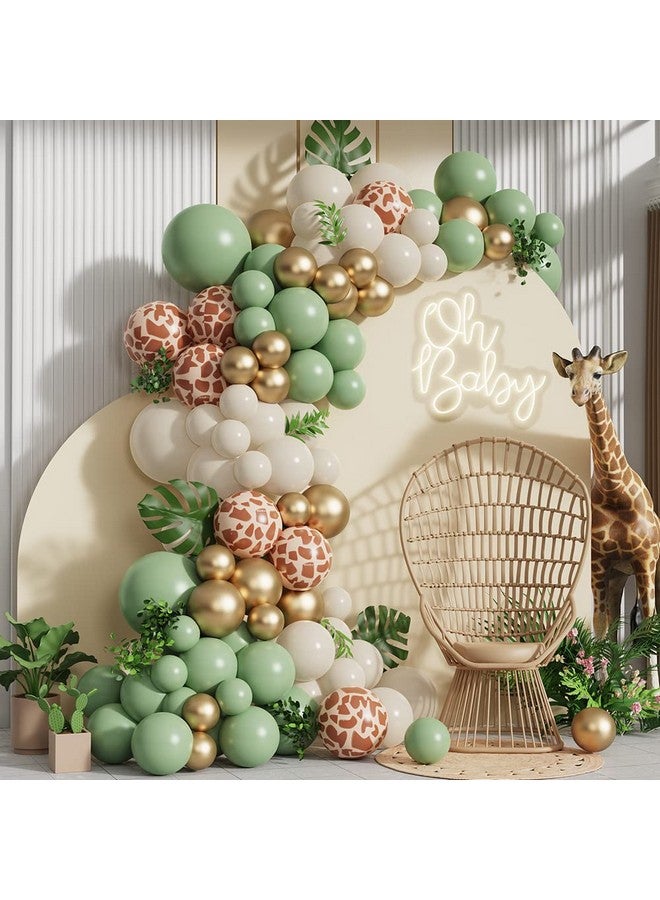 GIHOO Jungle Safari Balloon Garland Arch Kit 135pcs Sage Green and White Sand Giraffe Animal Print Balloons for Woodland Baby Shower Wild One Boys First Birthday Party Decoration - Image 1