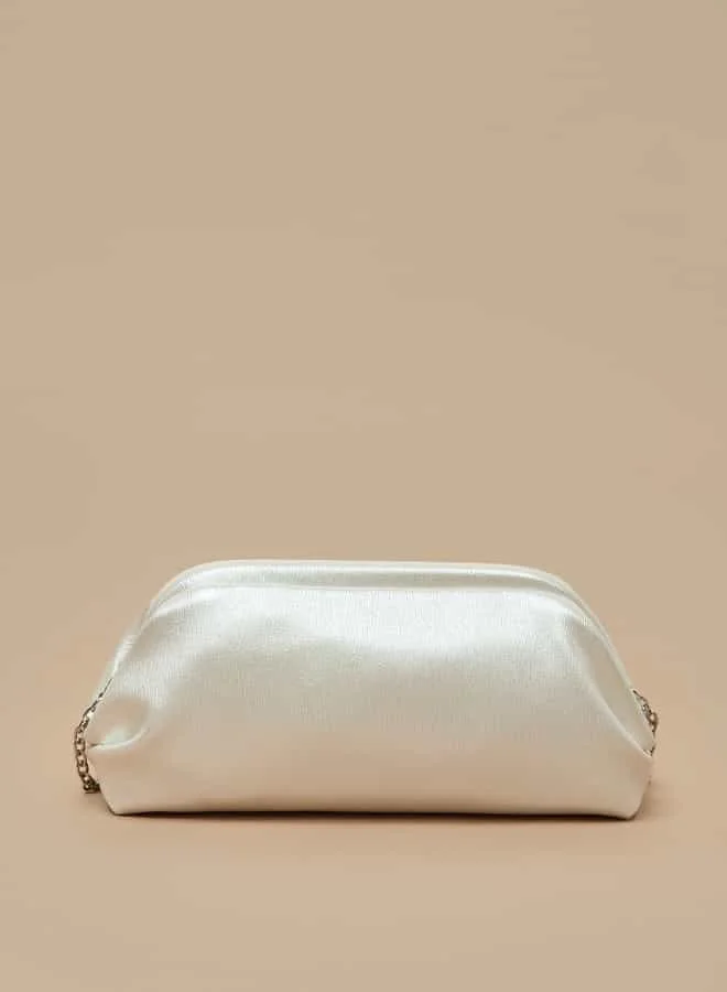 Flora Bella By Shoexpress Women Solid Clutch with Chain Strap and Hinged Closure